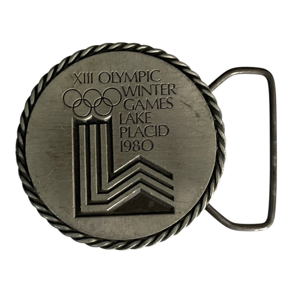 Vintage 1980 Lake Placid Winter Olympics Belt Buckle XIII Olympic Games Pewter